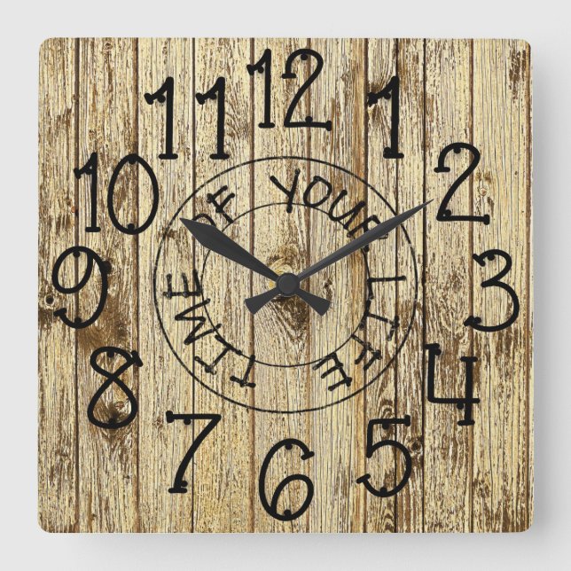 Reloj Cuadrado Rústico Tiempo de Tu Vida Madera Marrón Personaliz (Anverso)