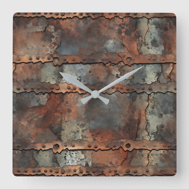 Reloj Cuadrado Rusty Iron Wall Clock (Anverso)