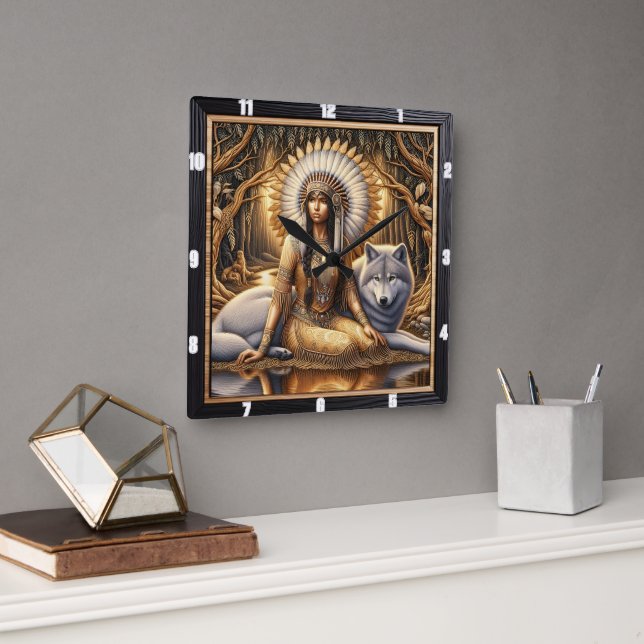 Reloj Cuadrado Ruta del Espíritu Nativo: Sagrado Fuego Brillante (Oficina)