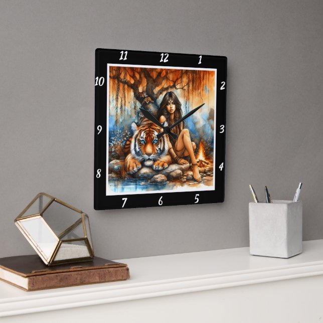 Reloj Cuadrado Rutas nativas: pistas de tigre (Oficina)