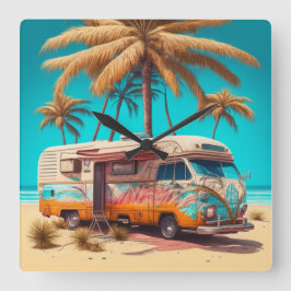 Reloj Cuadrado RV y palmeras retro