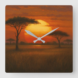 Reloj Cuadrado Sabana Africana - Estilo de Ilustración Escénica