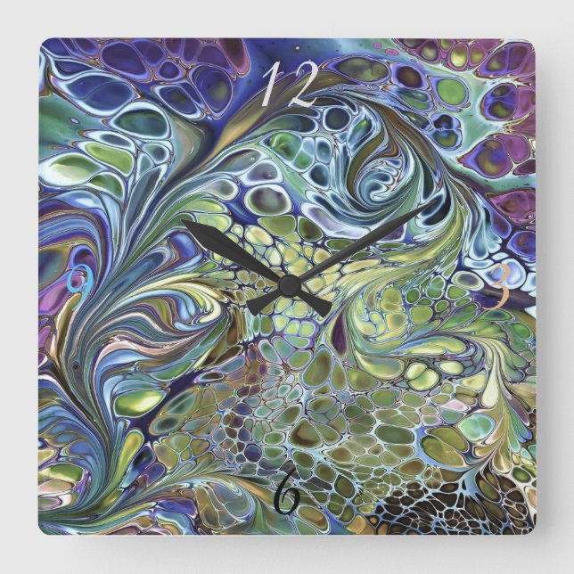 Reloj Cuadrado Sabio verde oliva, burdeos azul morado (Anverso)