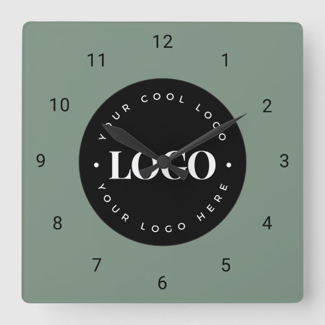 Reloj Cuadrado Sage Green Custom Logo Business Company Office (Anverso)