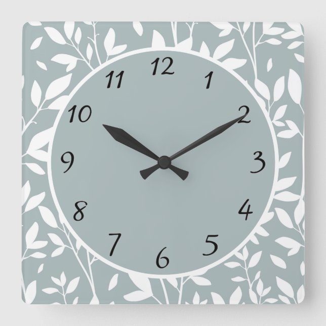 Reloj Cuadrado Sage Green Rustic Floral Leaves Farmhouse (Anverso)