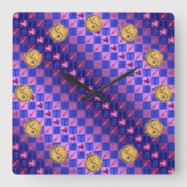 Reloj Cuadrado Sagitario & Buey de Fuego (Anverso)