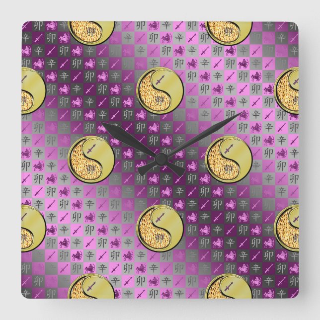 Reloj Cuadrado Sagitario & Conejo de Metal (Anverso)
