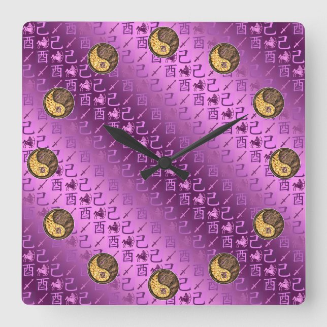 Reloj Cuadrado Sagitario y Gallo de Tierra (Anverso)
