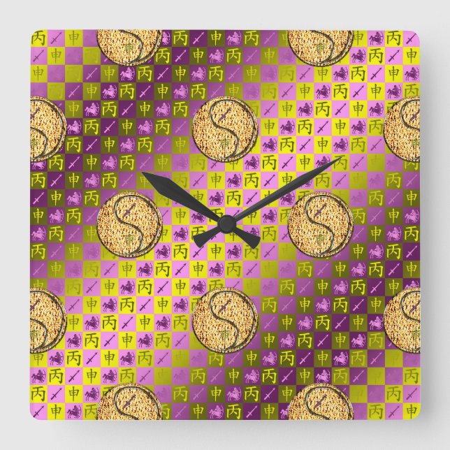 Reloj Cuadrado Sagitario y Mono de Fuego (Anverso)