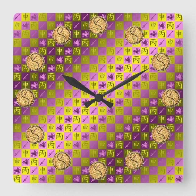 Reloj Cuadrado Sagitario y Mono de Fuego (Anverso)