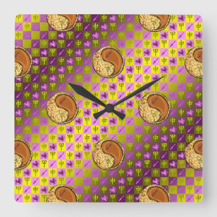 Reloj Cuadrado Sagitario y Mono de Madera