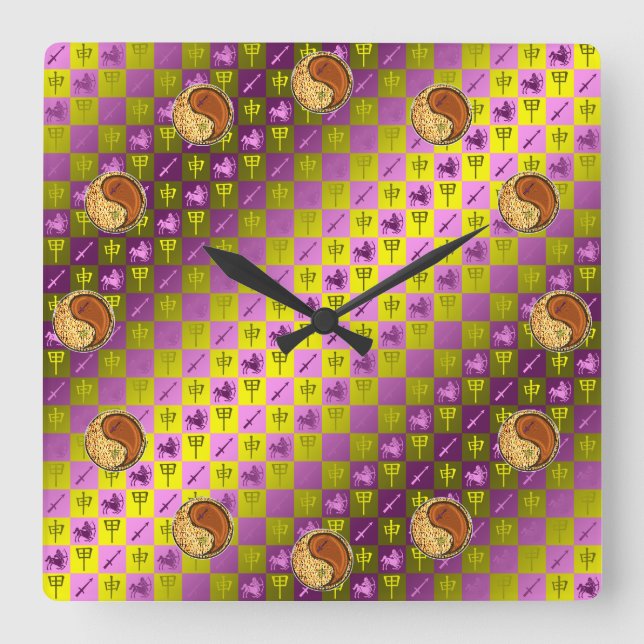 Reloj Cuadrado Sagitario y Mono de Madera (Anverso)