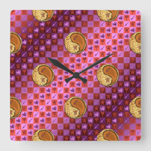 Reloj Cuadrado Sagitario y Tigre de Madera