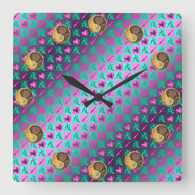 Reloj Cuadrado Sagittarius & Earth Dog (Anverso)