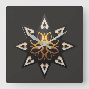 Reloj Cuadrado 🌟 Sagrada Geometría Mandala - Estrella dorada ete