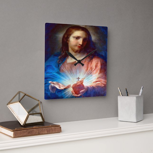 Reloj Cuadrado Sagrado Corazón de Jesús (Oficina)