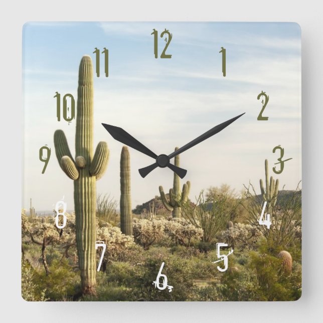 Reloj Cuadrado Saguaro Cactus, Arizona, EE.UU. (Anverso)