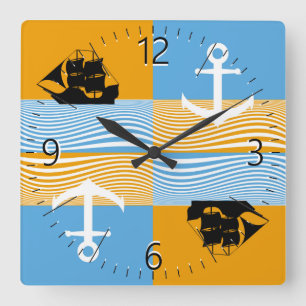 Reloj Cuadrado Sailboat and anchor pattern