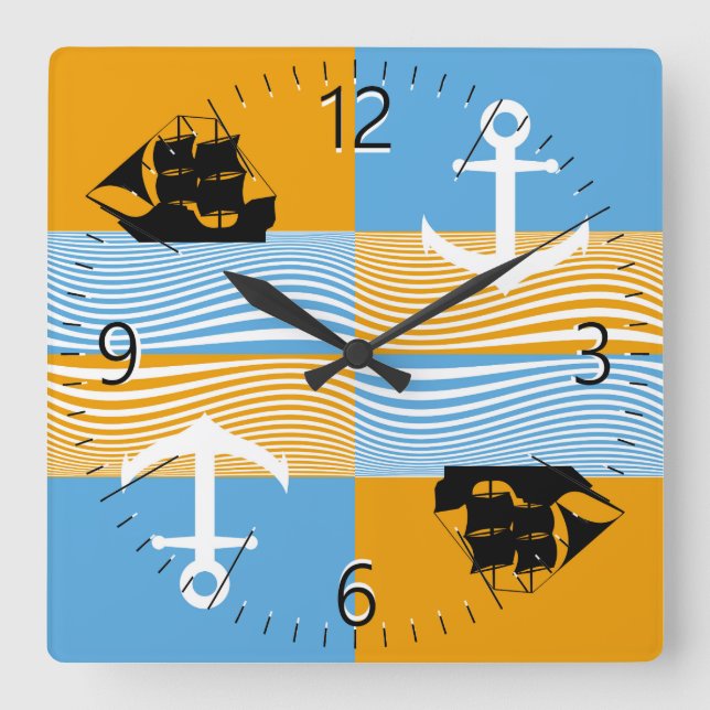 Reloj Cuadrado Sailboat and anchor pattern (Anverso)