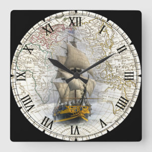 Reloj Cuadrado Sailing Ship ~ 1789 Eastern Hemisphere Map ~