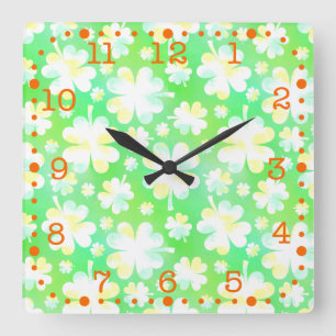Reloj Cuadrado Saint Patrick's Day Shamrocks Retro Watercolor