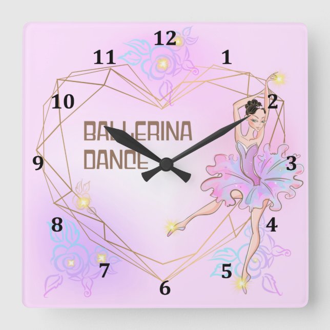 Reloj Cuadrado Sala Ballerina Clock para Chicas jóvenes (Anverso)