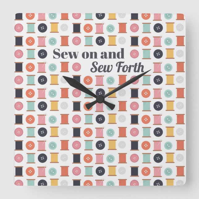 Reloj Cuadrado Sala de dibujo de botones de hilo y costura (Anverso)