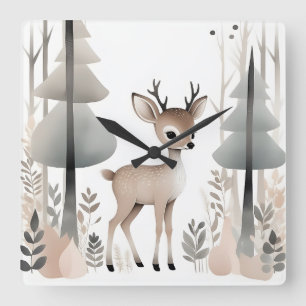 Reloj Cuadrado Sala de niños de guardería del Boho Deer minimalis