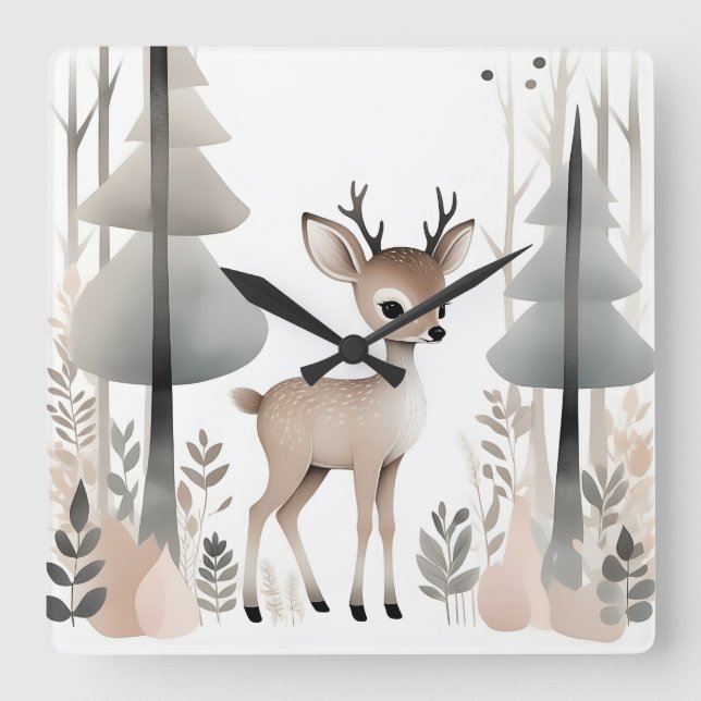 Reloj Cuadrado Sala de niños de guardería del Boho Deer minimalis (Anverso)