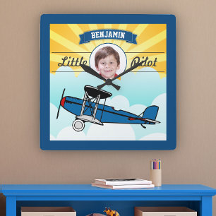 Reloj Cuadrado Sala de niños fotográficos con nombre de pequeño p
