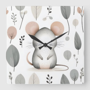 Reloj Cuadrado Sala minimalista Boho Cute De La Hoja Del Ratón Nu