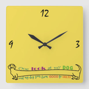 Reloj Cuadrado Salchicha Perro Largo Divertido Simple Amarillo