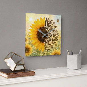 Reloj Cuadrado Salmo 23 Verso 4 en Girasol