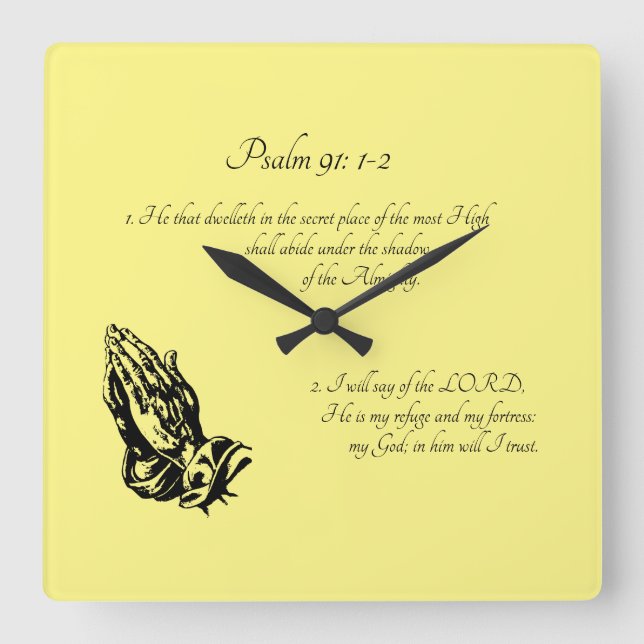 Reloj Cuadrado Salmo 91:1-2 Amarillo (Anverso)