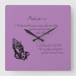 Reloj Cuadrado Salmo 91:1-2 Morado