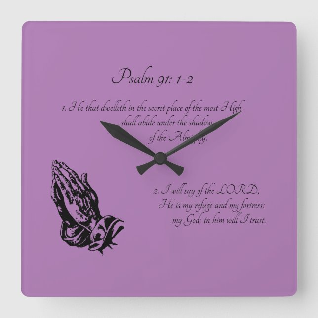Reloj Cuadrado Salmo 91:1-2 Morado (Anverso)