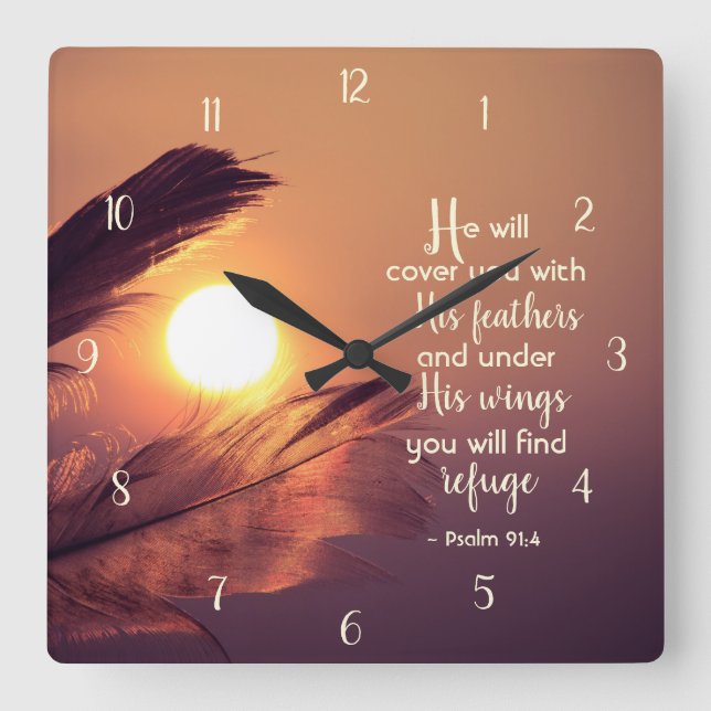 Reloj Cuadrado Salmo 91:4 Te cubrirá con sus plumas (Anverso)