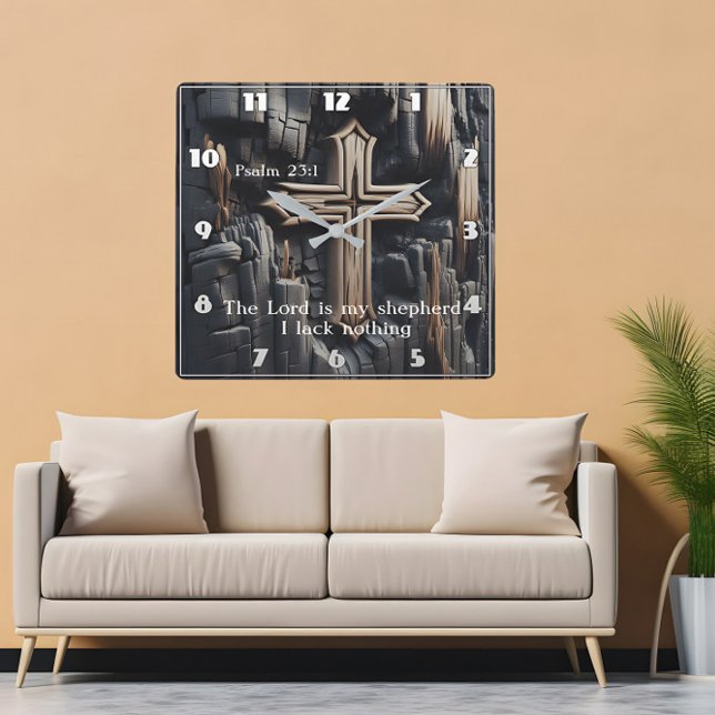 Reloj Cuadrado Salmo de madera tallada 23:1 (Subido por el creador)