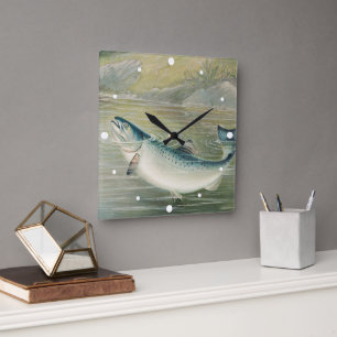 Reloj Cuadrado Salmón de California por S.A. Kilbourne, pescado v