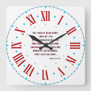 Reloj Cuadrado Salmos 71:24 Biblia KJV Verso II Número romano