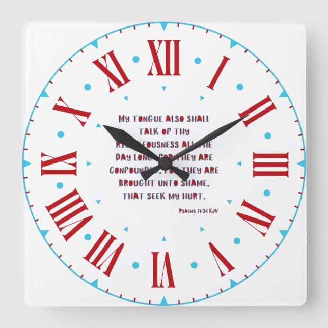 Reloj Cuadrado Salmos 71:24 Biblia KJV Verso II Número romano (Anverso)