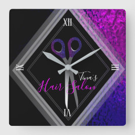 Reloj Cuadrado Salón De Pelo Moderno Morado Y Negro Moderno