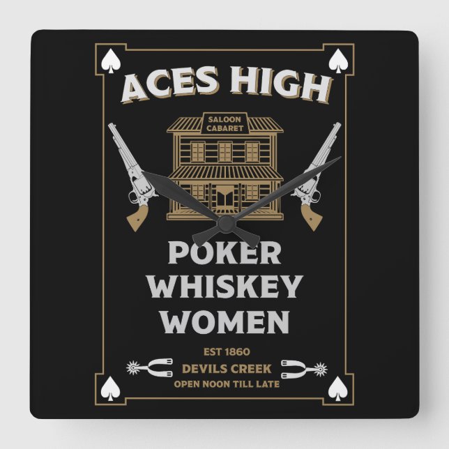 Reloj Cuadrado Saloon de Cowboy American Frontier (Anverso)