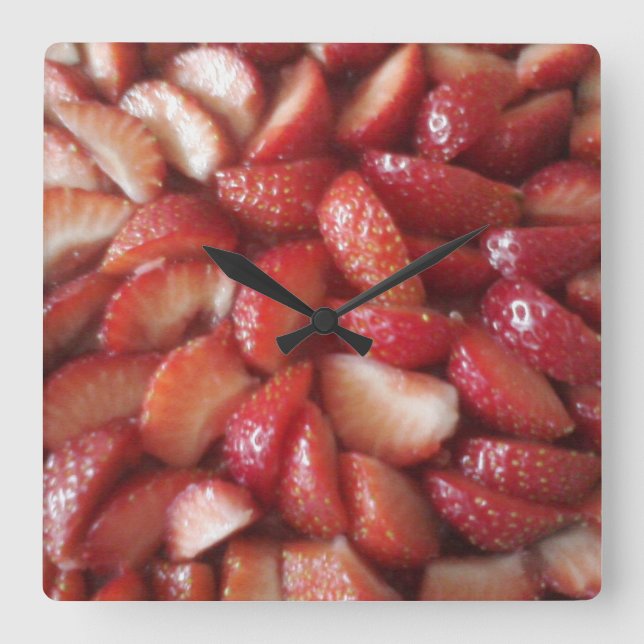 Reloj Cuadrado Saltos de fresa, refrigerios saludables, fruta roj (Anverso)