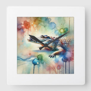 Reloj Cuadrado Saltwater Crocodile 061124AREF141 - Watercolor