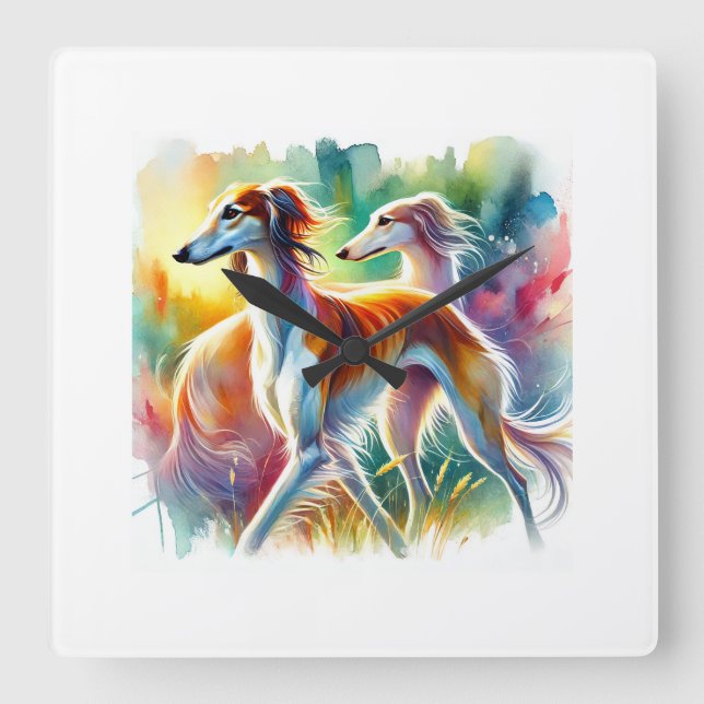 Reloj Cuadrado Saluki Dog 090724AREF103 - Watercolor (Anverso)