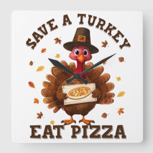 Reloj Cuadrado Salva un pavo, come pizza – Pizza divertida de Acc