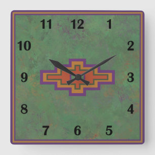Reloj Cuadrado Salvia del Sudoeste Verde Geométrico Estilo Regula