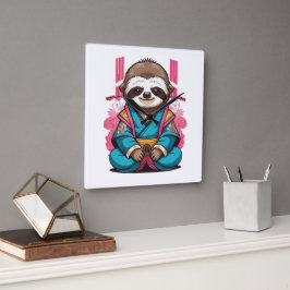 Reloj Cuadrado Samurai Sloth Halloween Quirky Ninja decoración gu