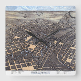 Reloj Cuadrado San Antonio, Texas, Mapa de la Ciudad Aérea de Ant